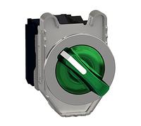Schneider Electric Illuminated selector switch, Harmony XB4, metal, green handle, 30mm, universal LED, 3 positions, 1NO + 1NC, 24V AC DC