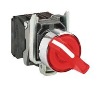 Schneider Electric Illuminated selector switch, Harmony XB4, metal, red handle, 22mm, universal LED, 2 positions, 1NO + 1NC, 230...240V AC