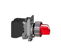 Schneider Electric Illuminated selector switch, Harmony XB4, metal, red handle, 22mm, universal LED, 3 positions, 1NO + 1NC, 24V AC DC