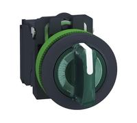 Schneider Electric Illuminated selector switch, Harmony XB5, grey plastic, green handle, 30mm, universal LED, 3 positions, 1NO + 1NC, 24V AC DC