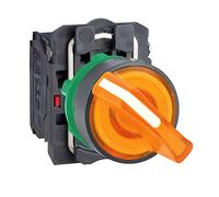 Schneider Electric Illuminated selector switch, Harmony XB5, grey plastic, orange handle, 22mm, universal LED, 2 positions, 1NO + 1NC, 230...240V AC