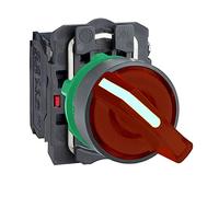 Schneider Electric Illuminated selector switch, Harmony XB5, grey plastic, red handle, 22mm, universal LED, 2 positions, 1NO + 1NC, 230...240V AC
