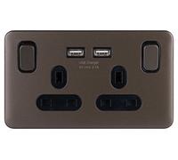 Schneider Electric Lisse Screwless Deco 13A Sw SO SP w/ 2USB BMB, Mocha Bronze, 2 Gangs