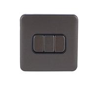Schneider Electric Lisse Screwless Deco - 3 Gang 2 Way Light Switch, 10AX, GGBL1032BMB, Mocha Bronze with Black Insert