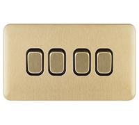 Schneider Electric Lisse Screwless Deco - 4 Gang 2 Way Light Switch, 10AX, GGBL1042BSB, Satin Brass with Black Insert