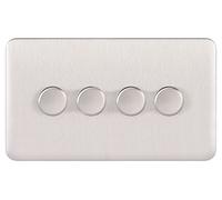 Schneider Electric Lisse Screwless Deco - 4 Gang Universal 2 Way Dimmer Light Switch, 250W/VA, GGBL6042CSSS, Stainless Steel