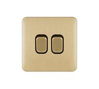 Schneider Electric Lisse Screwless Deco - Double 2 Way Light Switch, 10AX, GGBL1022BSB, Satin Brass with Black Insert