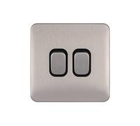 Schneider Electric Lisse Screwless Deco - Double 2 Way Light Switch, 10AX, GGBL1022BSS, Stainless Steel with Black Insert