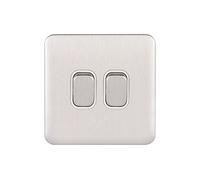Schneider Electric Lisse Screwless Deco - Double 2 Way Light Switch, 10AX, GGBL1022WSS, Stainless Steel with White Insert