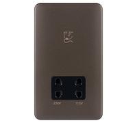 Schneider Electric Lisse Screwless Deco - Double Shaver Socket, Dual Voltage, 115/230V GGBL7090BMBS, Mocha Bronze with Black Insert