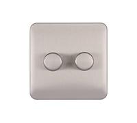 Schneider Electric Lisse Screwless Deco - Double Universal 2 Way Dimmer Light Switch, 250W/VA, GGBL6022CSSS, Stainless Steel