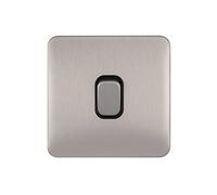 Schneider Electric Lisse Screwless Deco - Single 2 Way Light Switch, 10AX, GGBL1012BSS, Stainless Steel with Black Insert