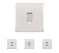 Schneider Electric Lisse Screwless Deco - Single 2 Way Light Switch, 10AX, GGBL1012WSS, Stainless Steel with White Insert (Pack of 4)