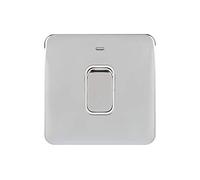 Schneider Electric Lisse Screwless Deco - Single High Current Light Switch with Neon Indicator, Double Pole, 50A, GGBL4011WPC, Polished Polisished Chrome/White Insert