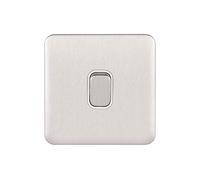 Schneider Electric Lisse Screwless Deco - Single Light Switch, Double Pole, 20AX, GGBL2010WSSS, Stainless Steel With White Insert