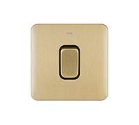 Schneider Electric Lisse Screwless Deco - Single Light Switch, Double Pole, with Neon Indicator, 50A, GGBL4011BSB, Satin Brass with Black Insert