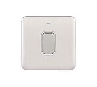 Schneider Electric Lisse Screwless Deco - Single Light Switch, Double Pole, with Neon Indicator, 50A, GGBL4011WSS, Stainless Steel with White Insert