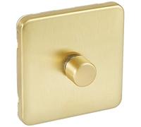 Schneider Electric Lisse Screwless Deco - Single Universal 2 Way Dimmer Light Switch, 400W/VA, GGBL6012CSBS, Satin Brass