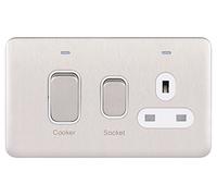 Schneider LSD 45A Double Pole Cooker Control Unit With LED Indicatoricator White Insert Stainless Steel - GGBL4001WSS