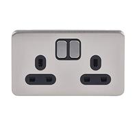 Schneider Electric - Lisse Screwless Deco, Switched Double Power Socket, 13A, Stainless Steel with Black Insert, GGBL3020BSSS