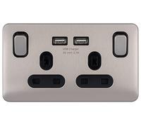 Schneider LSD 2G 13A SP 2USB Black Insert - Stainless Steel RP - GGBL30202USBABSSS