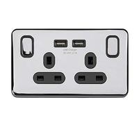 Schneider LSD 2G 13A SP 2x USB Black Insert Polished Chrome - GGBL30202USBABPCS