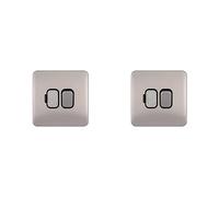 Schneider Electric Lisse Screwless Deco - Switched Single Fused Connection Unit, 13A, Double Pole, GGBL5010BSS, Stainless Steel with Black Insert (Pack of 2)