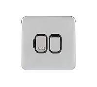 Schneider Electric Lisse Screwless Deco - Switched Single Fused Connection Unit, 13A, Double Pole, GGBL5010BPC, Polished Chrome/Black Insert