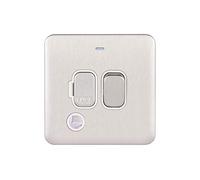 Schneider Electric Lisse Screwless Deco - Switched Single Fused Connection Unit, 13A, Double Pole, with Flex Outlet and Neon Indicator, GGBL5013WSS, Stainless Steel/White Insert