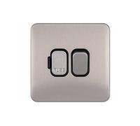 Schneider Electric Lisse Screwless Deco - Switched Single Fused Connection Unit, Double Pole 13 A, GGBL5010BSS, Stainless Steel with Black Insert