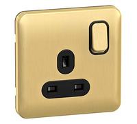 Schneider Electric Lisse Screwless Deco - Switched Single Power Socket, 13 A, GGBL3010BSB, Satin Brass with Black Insert