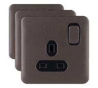 Schneider Electric Lisse Screwless Deco - Switched Single Power Socket, 13A, Double Pole, GGBL3010DBMB, Mocha Bronze with Black Insert (Pack of 3)