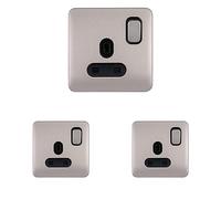 Schneider Electric Lisse Screwless Deco - Switched Single Power Socket, 13A, Single Pole, GGBL3010BSS, Stainless Steel with Black Insert (Pack of 3)
