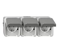 Schneider Electric Merten Schuko socket with hinged lid, 3-way, horizontal, IP44, Aquastar, item number MEG2391-8029