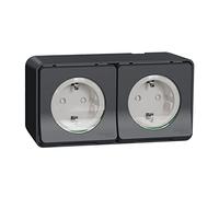Schneider Electric MUR36029 Mureva Styl - Double PC 2P+T Schuko Pre-wired Horiz - Surface-Mounted - IP55 IK08 - Grey DBLE PC 2P+T ALL GREY S.