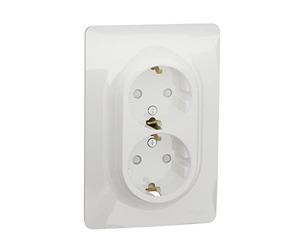 Schneider Electric NU206718 Unica - Double Socket 2P+T for 1P Box - DE - Screw - White - Mechanic + Plate