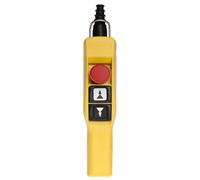 Schneider Electric Pendant control station, Harmony XAC, plastic, yellow, pistol grip, 2 booted push buttons with 2NO, 1 emergency stop NC