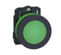 Schneider Electric Pilot light, Harmony XB5, antimicrobial, grey plastic, green flush mounted, 30mm, universal LED, plain lens, 24V AC DC