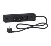 Schneider Electric SC5ST933U1B 3-Way Extension Cable 2P+T Anthracite 2 USB 1.5 m, Black
