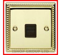 Schneider Electric Secondary Telephone Socket Georgian Rope Edge Brass Brown Interior