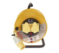 Schneider Electric Thorsman - 2 Socket Extension Lead Reel, 25m, 16A, 110V, with Safety Cut Out Switch, Open Cable Reel, JJR22516