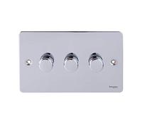 Schneider Electric Ultimate Flat Plate - 3 Gang 2 Way LED Dimmer Light Switch, 75W/VA, GU6232LPC, Polished Chrome