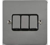 Schneider Electric Ultimate Flat Plate - 3 Gang Rocker 2 Way Light Switch, Single Pole, 16AX, GU1232BPC, Polished Chrome with Black Insert