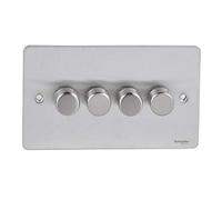 Schneider Electric Ultimate Flat Plate - 4 Gang 2 Way Dimmer Light Switch, Main and Low Voltage, 250W/VA, GU6242CSS, Stainless Steel
