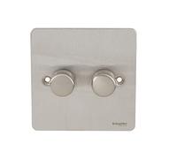 Schneider Electric Ultimate Flat Plate - Double 2 Way Dimmer Light Switch, Main & Low Voltage, 250W/VA, GU6222CSS, Stainless Steel