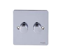 Schneider Electric Ultimate Flat Plate - Double 2 Way LED Dimmer Light Switch, 100W/VA, GU6222LPC, Polished Chrome