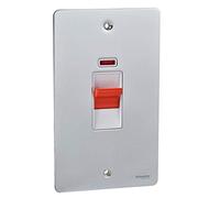 Schneider Electric Ultimate Flat Plate - Double Control Switch with Neon Indicator, Double Pole, 50AX, GU4221WPC, Polished Chrome with White Insert