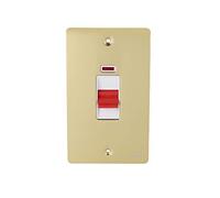 Schneider Electric Ultimate Flat Plate - Double Control Switch with Neon Indicator, Double Pole, 50AX, GU4221WPB, Polished Brass with White Insert
