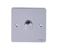Schneider Electric Ultimate Flat Plate - Single 2 Way Dimmer Light Switch, Main & Low Voltage, 400W/VA, GU6212CPC, Polished Chrome