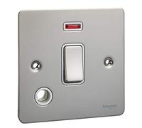 Schneider Electric Ultimate Flat Plate - Single Light Switch, with Flex Outlet and Neon Indicator, Double Pole, GU2214WPN, Pearl Nickel with White Insert